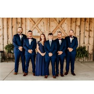 Navy David’s bridal floor length bridesmaids dress! Worn once!